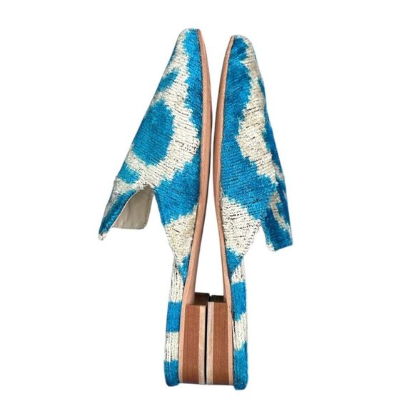 SUZANI ART Velvet Silk Leather Ikat Mule Shoes Slippers Blue EU 39 US 8.5 Turkey - Picture 5 of 6